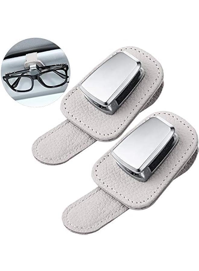2 Packs Sunglasses Holder for Car Universal Visor Sunglasses Holder Clip Leather Eyeglasses Hanger and Ticket Card Clip Eyeglasses Mount for Car(Gray) - Image 1